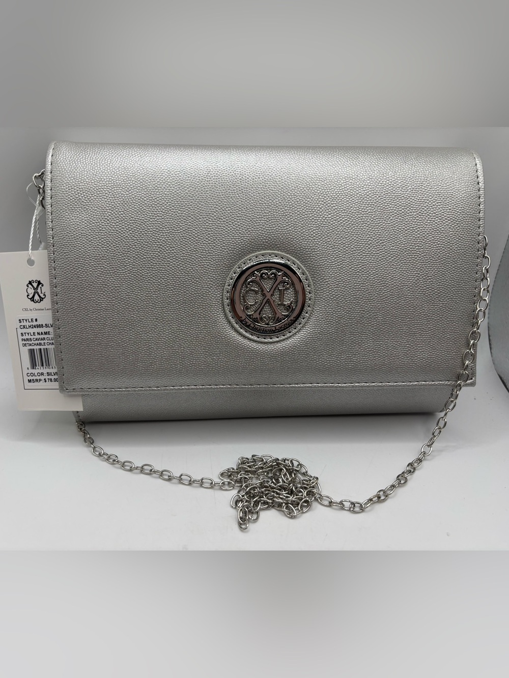 CXL By Christian Lacroix Silver Clutch Purse Bag Detachable Chain Strap NWT